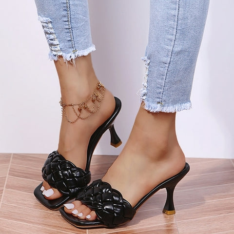 Braided Heeled Sandals- Square open Toe