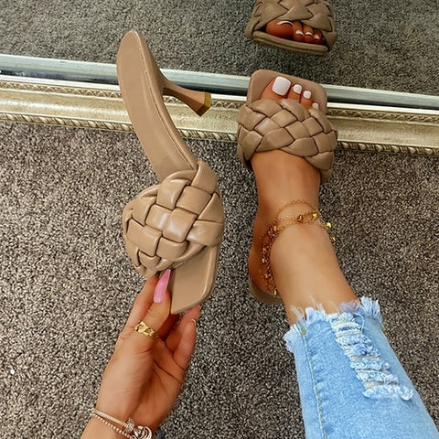Braided Heeled Sandals- Square open Toe
