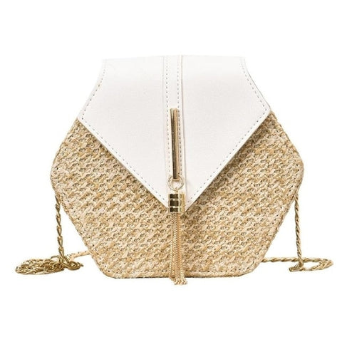 Fashion Hexagon Mulit Style Straw+pu Handbags - shopawura