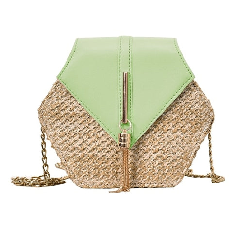 Fashion Hexagon Mulit Style Straw+pu Handbags - shopawura